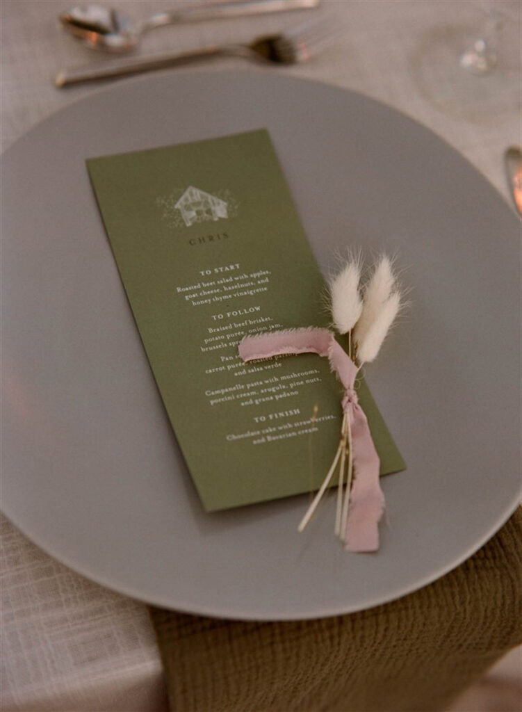 Olive Wedding menu with bunny tail